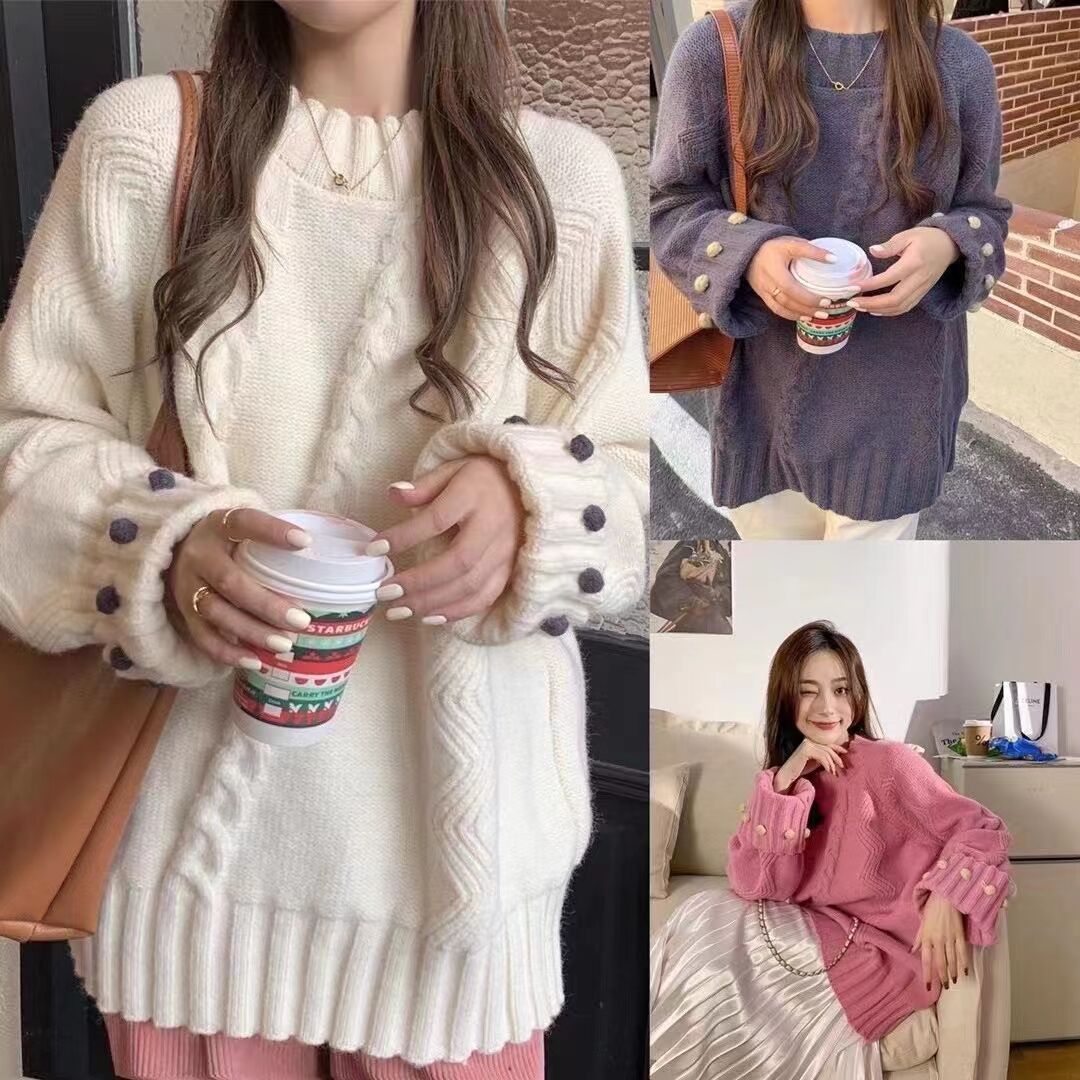 Sweater women's wear loose in autumn and winter wear 2021 new style with French gentle and lazy style pullover to thicken the temperament