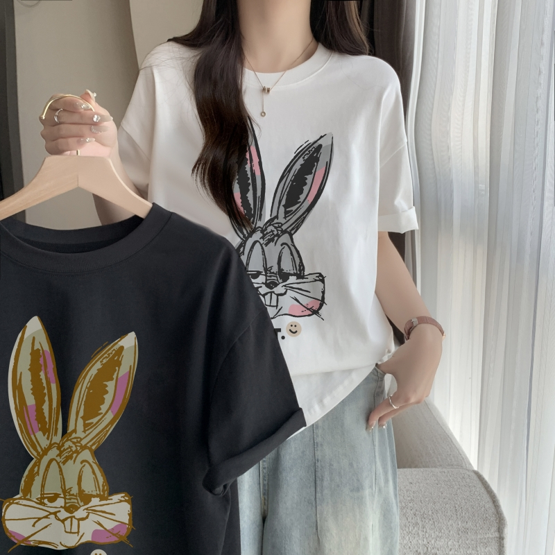 200g combed 100% cotton 2023 summer new style mid-length loose short-sleeved T-shirt for women