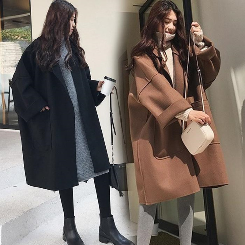 Autumn and winter loose oversize silhouette woolen coat for women