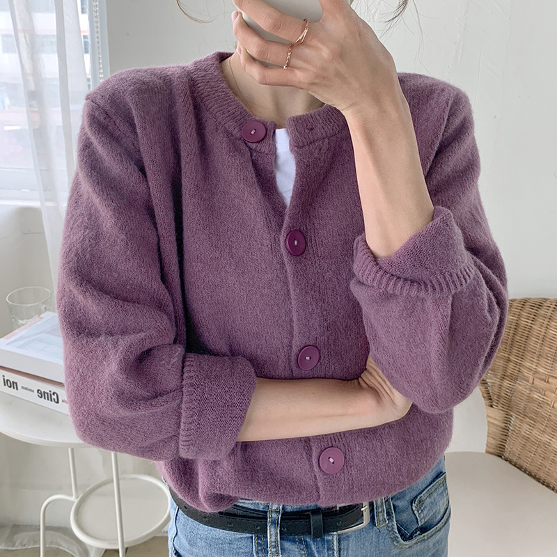 Gentle wind sweater cardigan women's 2021 new spring and autumn short round neck sweater jacket jacket