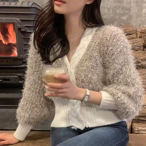 Korea purchasing-BER 3569-Women's autumn and winter sweater knitted cardigan twist plush fleece high waist short dress