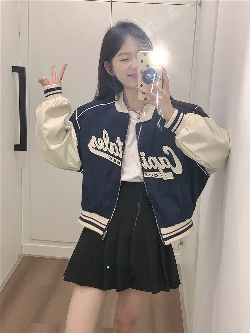 Autumn 2022 new fashion casual and fashionable letter embroidery stitching baseball uniform loose collar jacket jacket women's trend