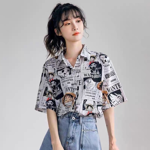 Shirt women's design sense short-sleeved new year summer thin section Korean version loose cartoon printing top tide