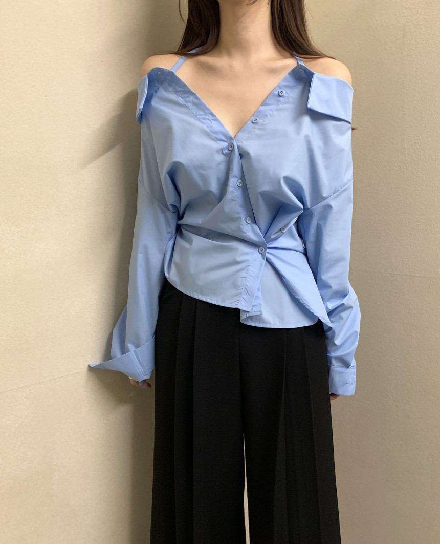 Korean chic new design sense irregular tie two-wear shirt women's simple gas slim shirt
