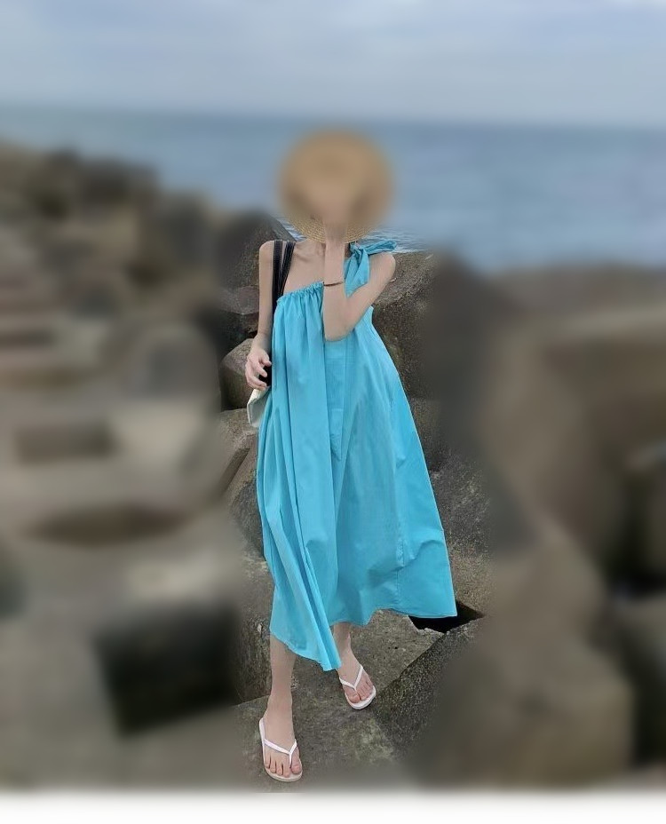 Seaside holiday dress women's summer French off shoulder long skirt Qi super fairy suspender skirt