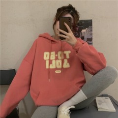 Winter and autumn 2020 cashmere and thickened winter Korean version of Harajuku style simple letter printed hooded sweater women's ancient works