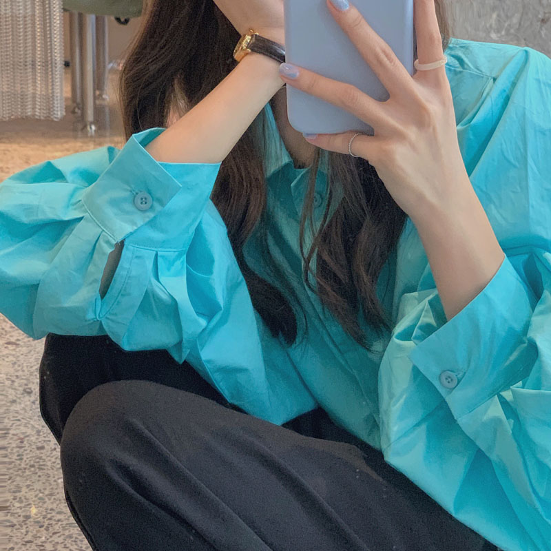 Real price shooting BF style Korean version of loose and big sleeves sun proof clothes single breasted reduced age shirt