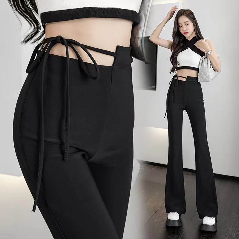 MORJIN black flared pants women's spring 2023 new high waist slimming suit pants micro flared pants