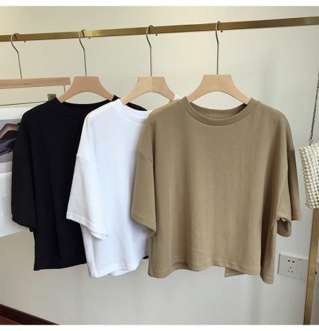 Milk silk backless short T-shirt female hot girl style Korean summer round neck loose short-sleeved top female tide