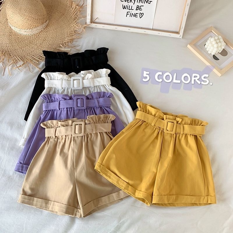 Pure cotton Xiaxin purple bud shorts 2022 Korean high waist casual pants women's loose straight leg pants