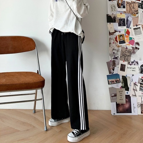 The new Korean version of fish scale high waist is thin and versatile casual pants, and women wear sports wide leg pants outside