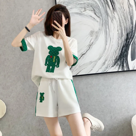 2023 Summer Shorts Running Sports Suit Women's Trendy Brand Western Fashion Loose Thin Short Sleeve Casual Two-piece Set