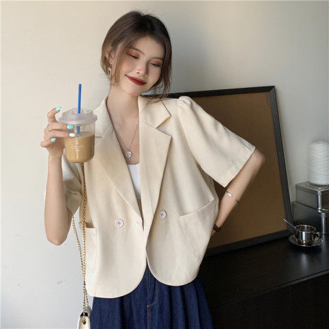 Chic thin short sleeve suit coat women's summer 2022 New Retro Lapel loose short suit top