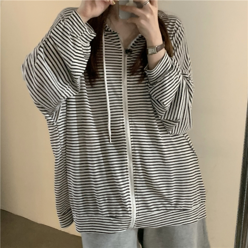 Real price thin striped Hooded Coat sunscreen coat for women