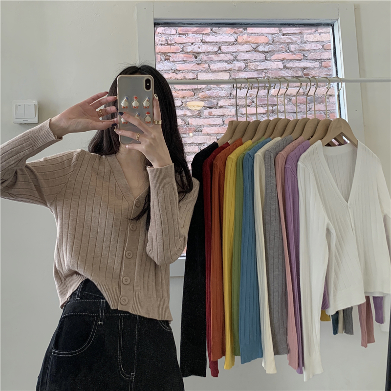 Real shooting and real price new V-neck slim long sleeve knitted cardigan coat