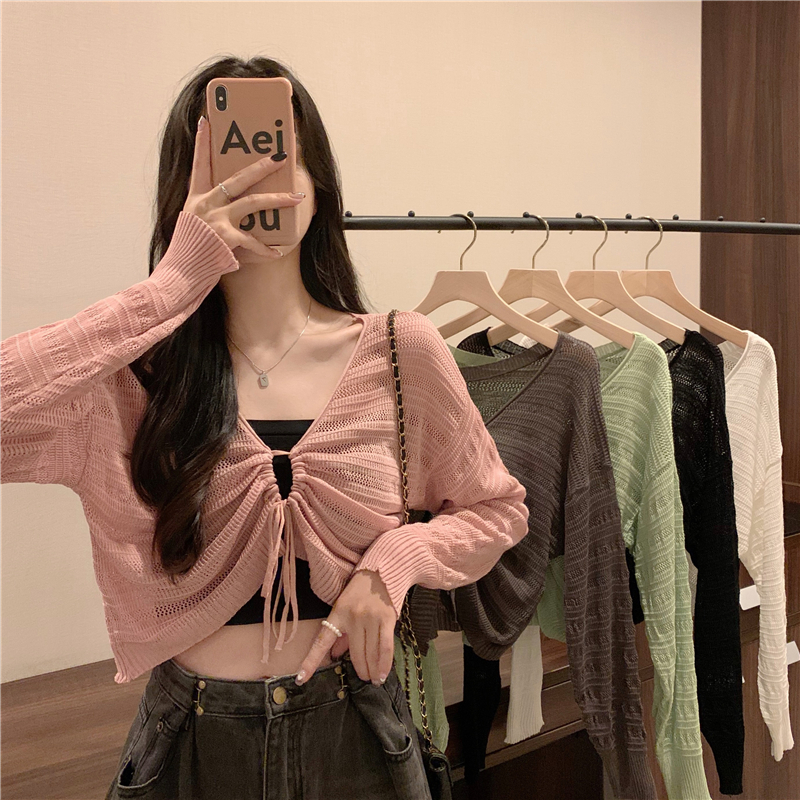 Real Price Double Wear Hollow Drawstring Long Sleeve T-Shirt Top Female