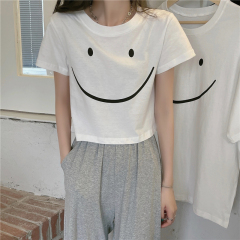 Real price ~ lazy fashion smile loose Korean lovely college style top TT T-shirt