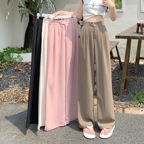 Drop feeling floor dragging casual pants women's summer Korean version 2022 new high waist thin wide leg pants solid color trousers