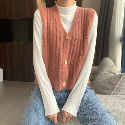 Candy color Japanese twist knitted vest women's cardigan coat short loose sweater vest sleeveless jacket shoulder