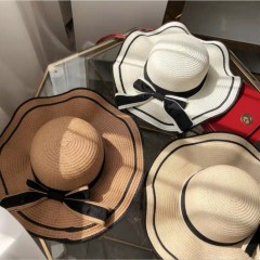 Women's summer foldable Beach Hat Women's holiday sun hat bow fisherman's hat straw hat basin hat