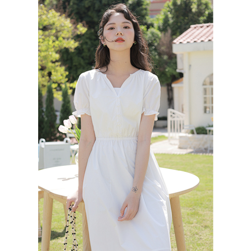 Real shot white dress girl  summer niche design fairy first love skirt high sense small skirt