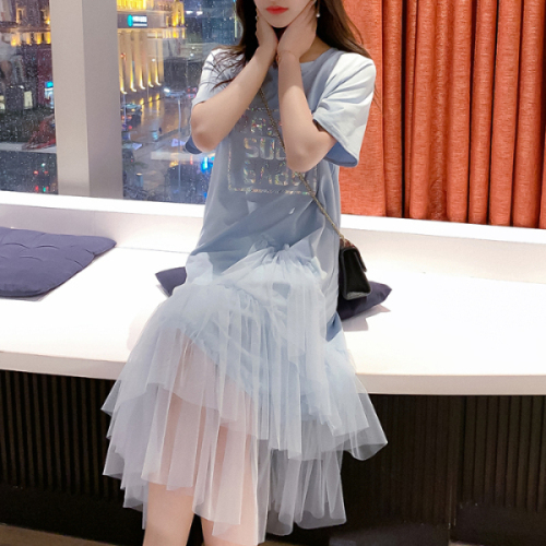 New popular summer skirt with mesh cake T-shirt dress, fairy puff skirt, summer long skirt