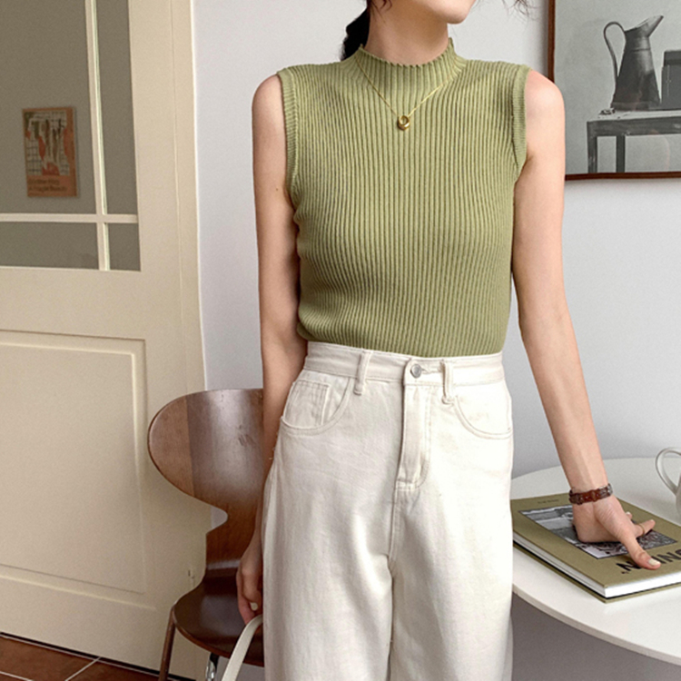 Women with suspenders wear retro Hong Kong style suit sleeveless top outside in summer, Korean version, simple and bottom knitted vest inside