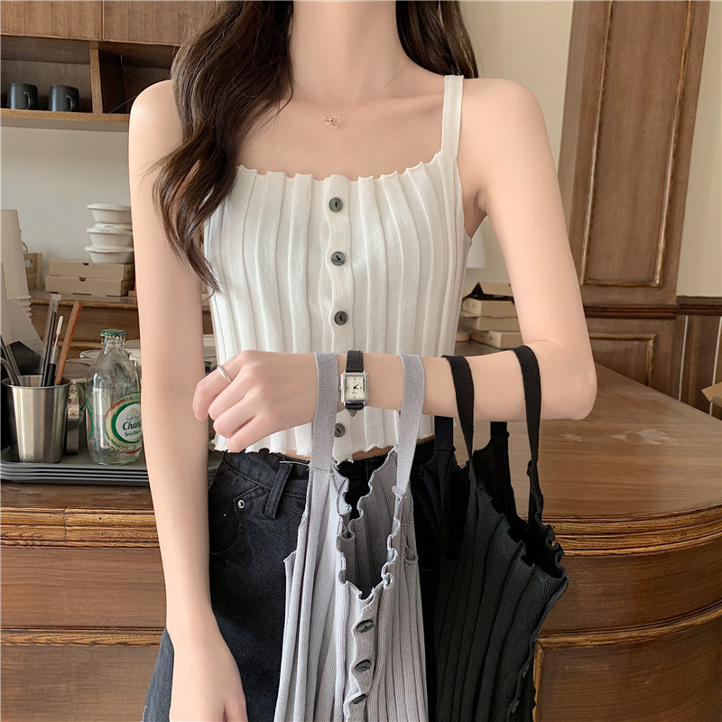 Solid color simple single breasted suspender vest for women in Korean slim fit and versatile wear short bottomed top
