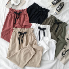 Spring and summer thin pants Korean version loose and versatile show thin nine point Harlan wide leg overalls casual pants