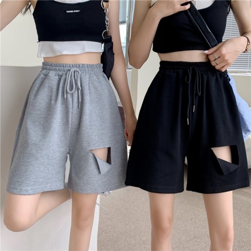 Cotton spring and summer new net red high waist thin wide leg five point casual shorts women
