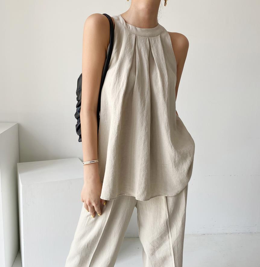Korean Chic Vintage vest female cotton hemp sling female