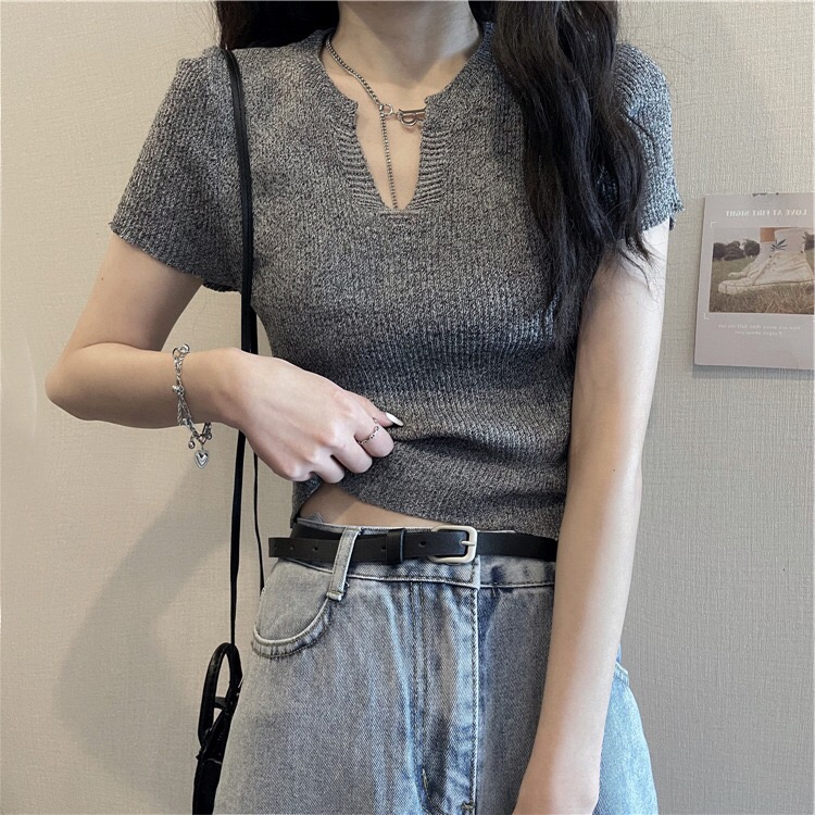 Summer short sleeve T-shirt summer women's ins fashion high waist top short design sense of minority