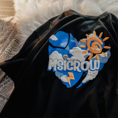 Official picture blue sky and white clouds foam printed short sleeve men's love women's top