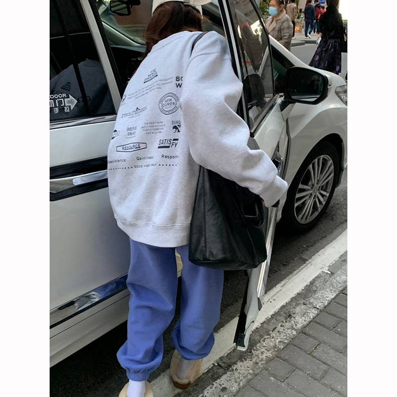 Real Shot - 310g Imitation Cotton Interwoven Fabric Can't Pill Winter Thickened Fleece Sweater Women's Round Neck Printed Back Packing Strip