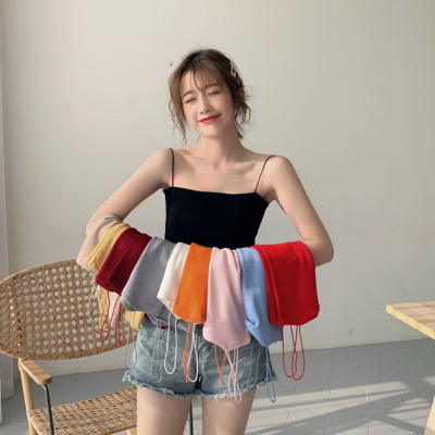 Summer women's Korean version of solid color slim bottoms with short knitwear, suspender, vest and top