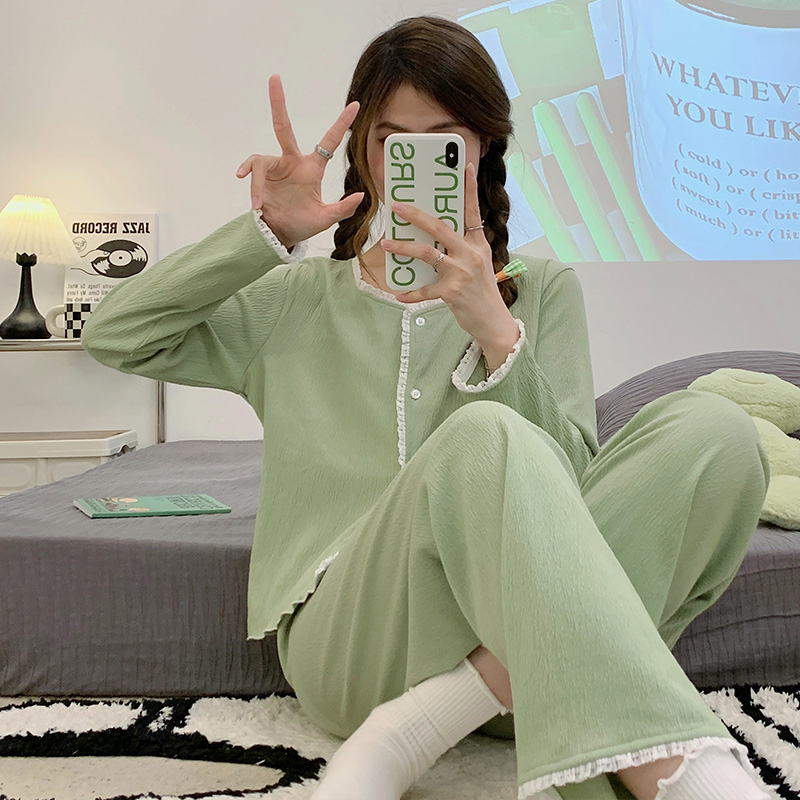 2023 new pajamas spring cotton can be worn outside two-piece suit home service