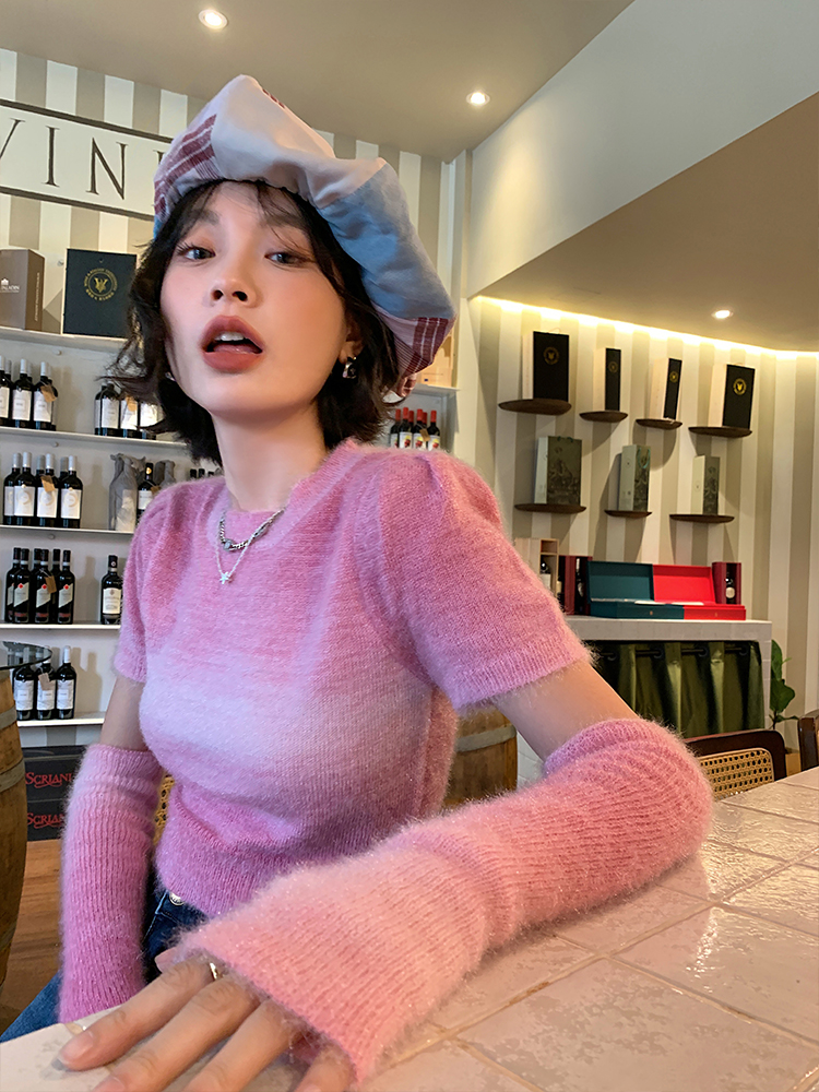 Gradient Color Soft Waxy Sweater Women's Autumn 2022 New Thin Knit Sweater Top + Sleeve