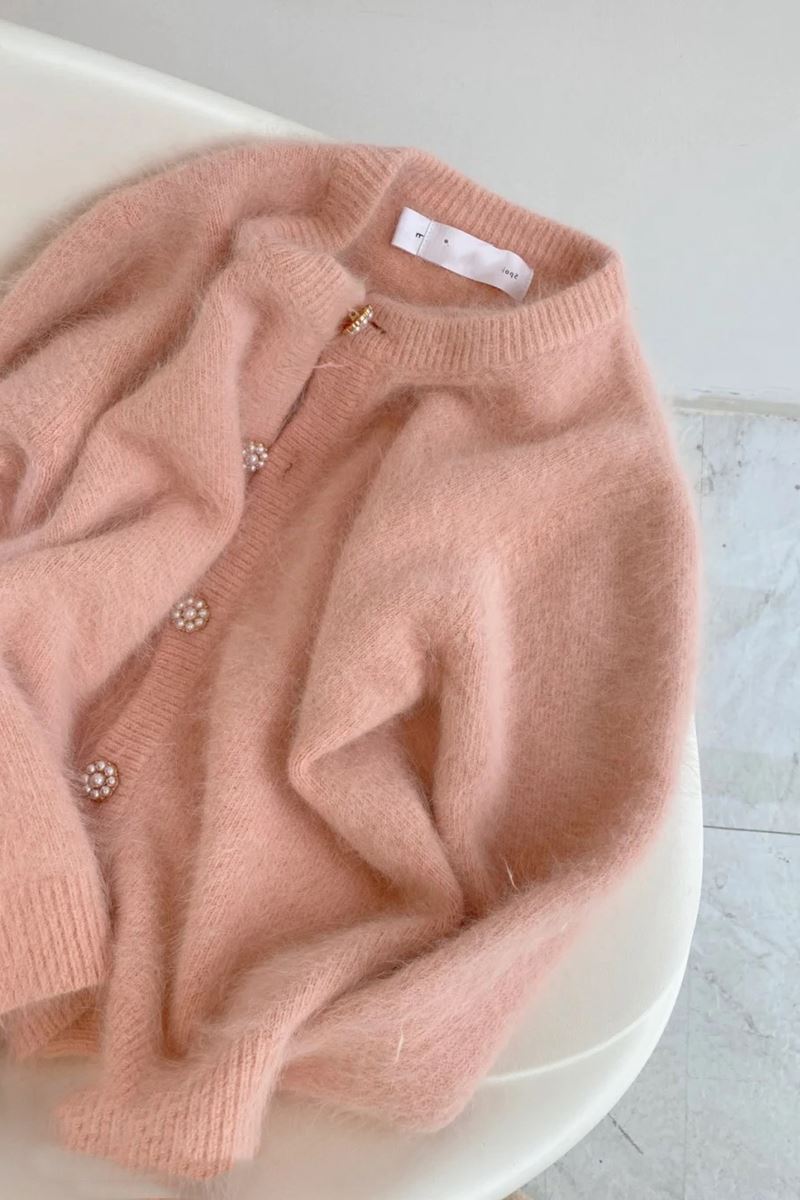 Mink raccoon cream peach pink small fragrance knitted cardigan sweater coat female winter