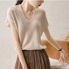 Spring and summer new style sweater collar short sleeve air inside top half sleeve loose thin sweater