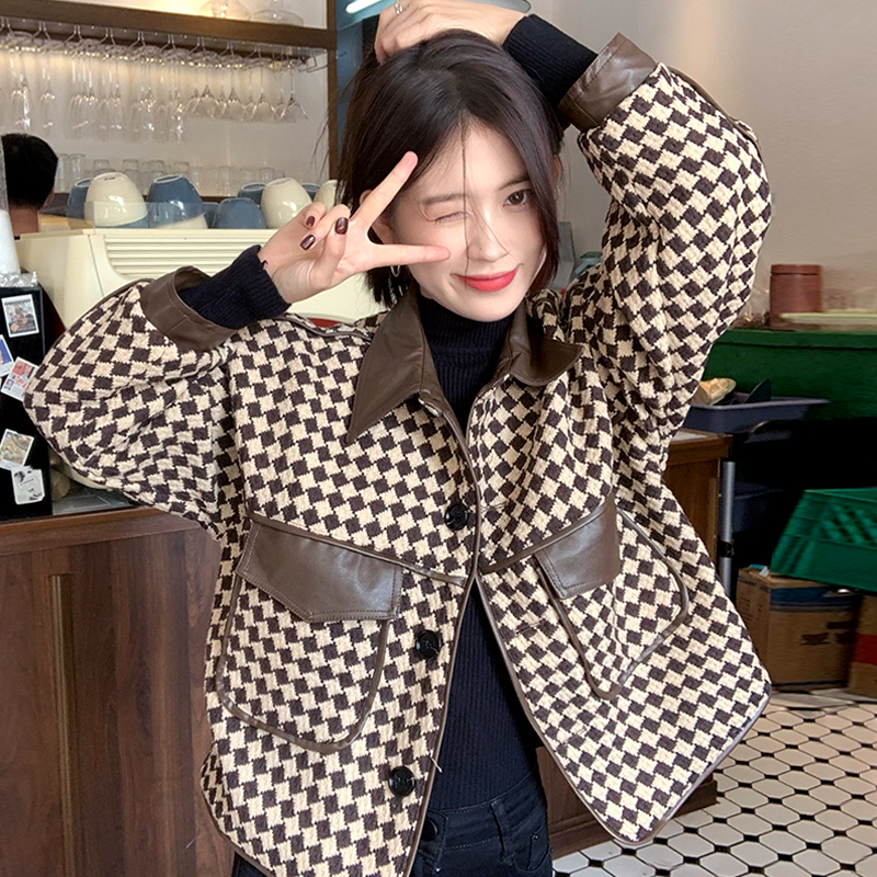 Small fragrance coat women's spring and autumn all-match 2022 new Korean style high-end small houndstooth short top