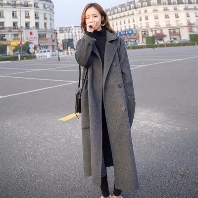 Woolen coat women's medium long autumn winter 2021 new Hepburn fashion loose knee grey thickened woolen coat