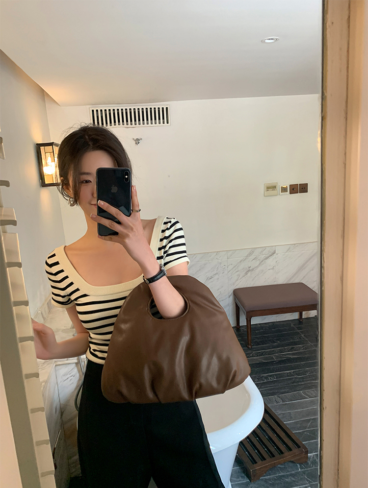 ADA miss summer 2022 new style square neck striped short sleeve thread knitted skirt slim, hip wrapped short sleeve women