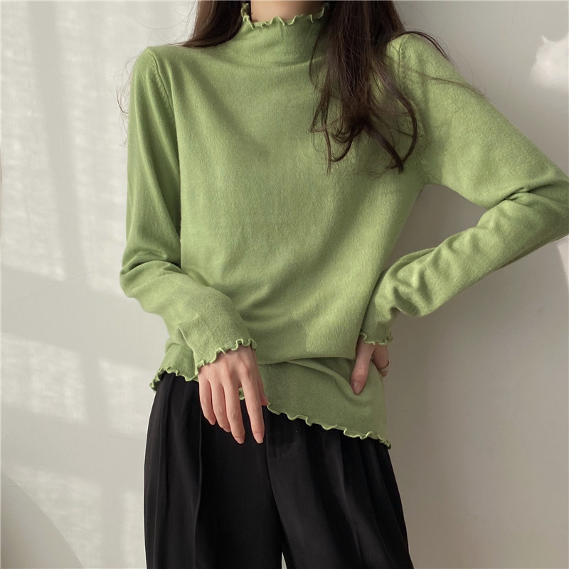 Real price real price All-match core yarn personality fungus edge knitted half turtleneck pullover bottoming shirt sweater women