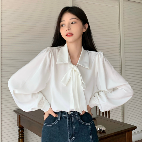 White shirt women's spring, autumn and winter new western style high-end suit professional inner bow top