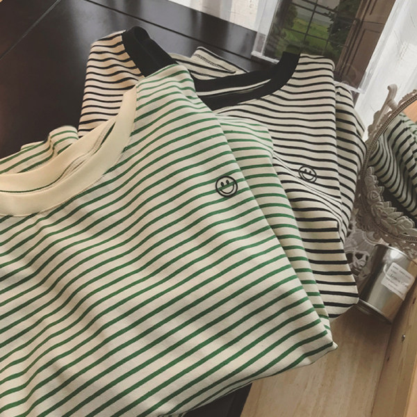 Official figure real price cotton 2022 new short sleeve T-shirt women's stripe embroidery