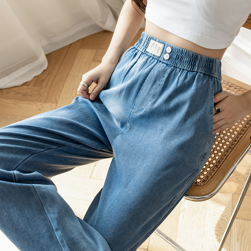 Real shot Tiansi wide leg jeans women's 2022 spring and summer new high waist thin loose thin vertical straight ice silk