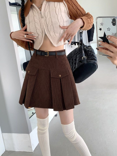 Sweet hot girl corduroy skirt female autumn and winter 2022 new retro high waist thin A-line skirt design skirt