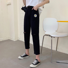 Real photo: Zou Ju, high waist, black hole, straight tube jeans, women's loose 9 points, small smoke tube pants 8 points