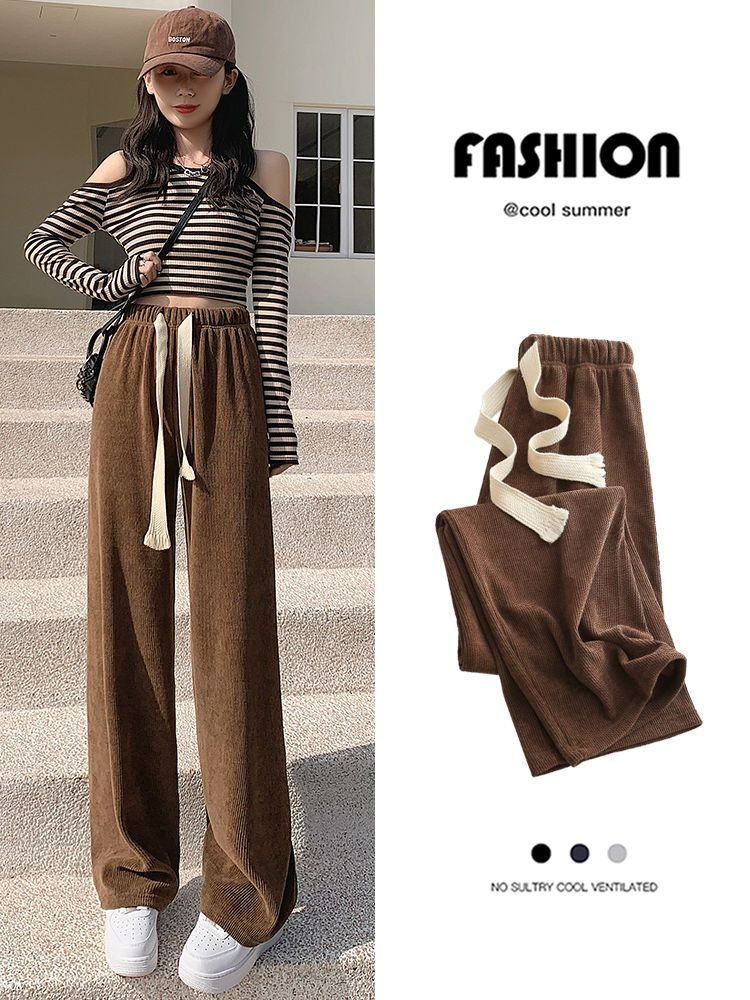 Brown wide-leg pants women's spring and autumn 2022 new loose Korean version of the lazy wind high waist sagging straight pants