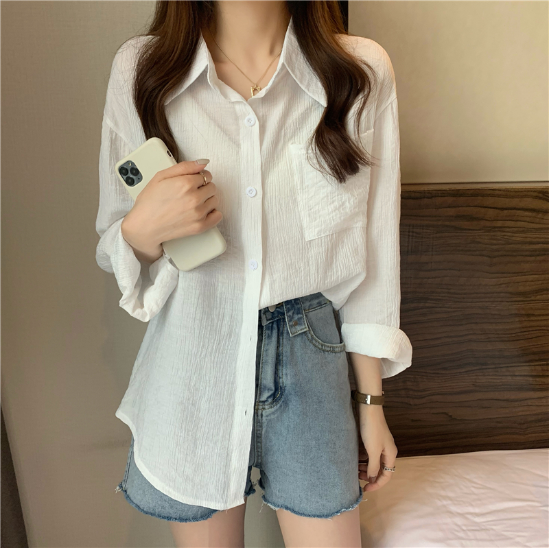 Real shot real price spring and summer new Korean loose thin versatile sunscreen Shirt Long Sleeve Blouse female